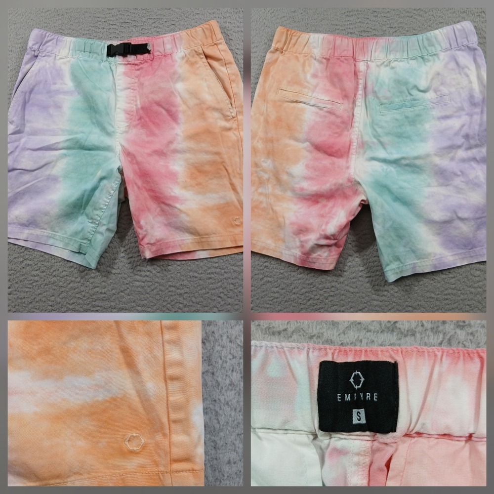 Empyre Dixon Tie Dye Shorts Men Small‎ Pastel Multicolor Elastic Waist EUC